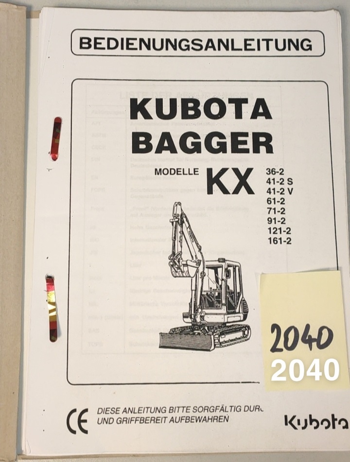 Kubota 36-2 / 41-2S / 41-2V / 61-2 / 71-2 / 91-2 / 121-2 / 161-2 instrukcja obsługi
