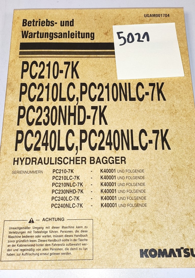 KOMATSU PC210-7K PC210LC PC210NLC-7K PC230NHD-7K PC240LN PC240NLC-7K instrukcja obsługi